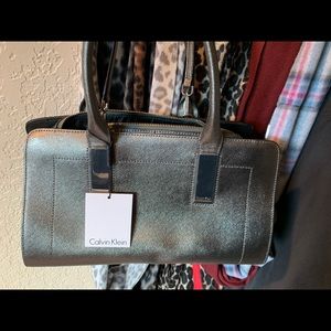 Calvin Klein Gunmetal Silver Black Satchel Bag
